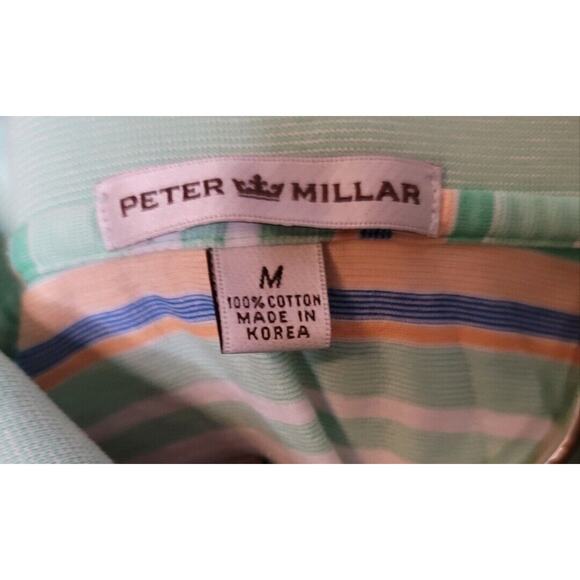 Peter Millar Cotton Short Sleeve Polo “Windsor” Logo Men’s Medium Green Stripe - Picture 5 of 5